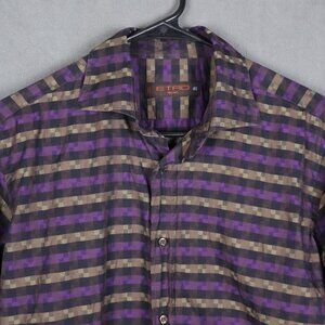 Etro Milano Shirt Mens 40 Medium Purple Gold Geometric Italian Made Button Up